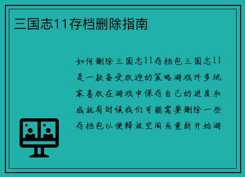 三国志11存档删除指南